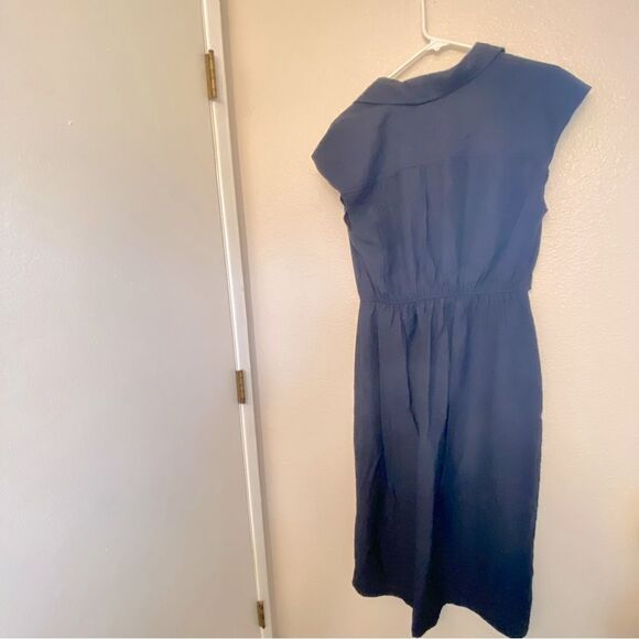 Old Navy Waist-Defined Twist-Front Midi Shirt Dress rayon linen nylon blend L - Picture 3 of 12